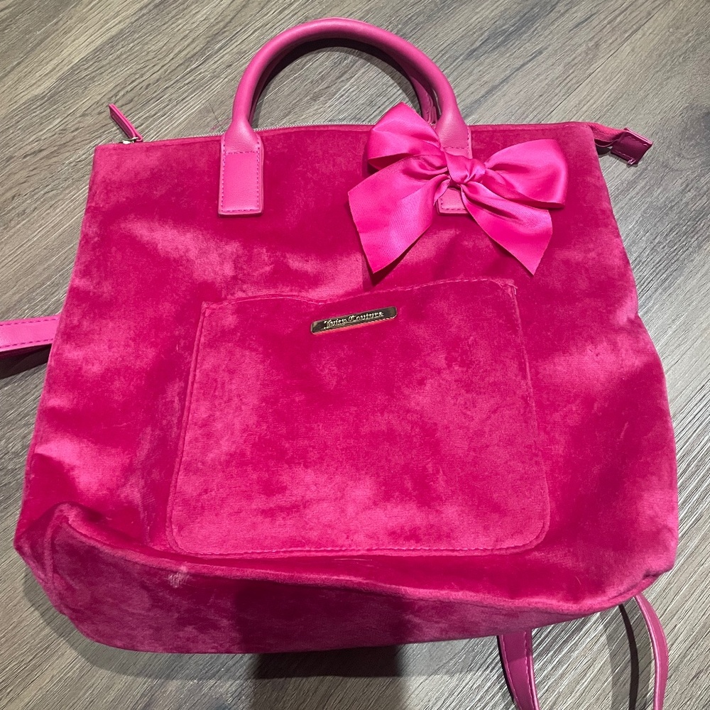 Crushed velvet bright pink top handle bag